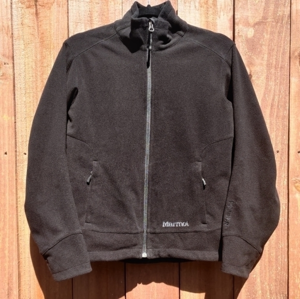 Marmot Fleece Windstopper Full Zip Jacket Winter Warm Small Black Pockets